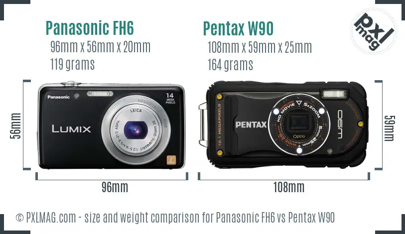Panasonic FH6 vs Pentax W90 size comparison