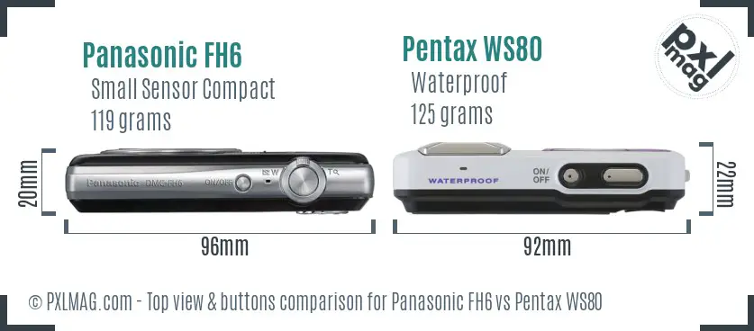 Panasonic FH6 vs Pentax WS80 top view buttons comparison