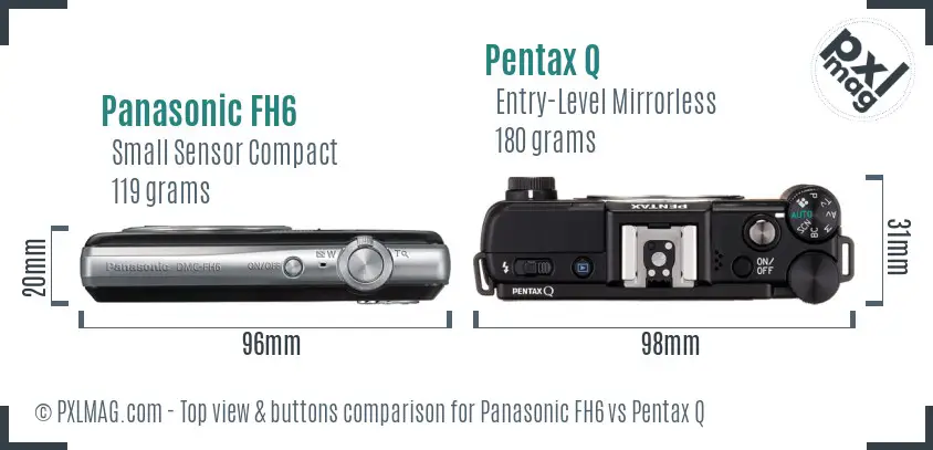 Panasonic FH6 vs Pentax Q top view buttons comparison