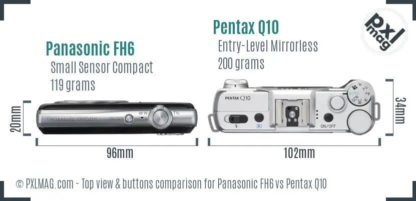 Panasonic FH6 vs Pentax Q10 top view buttons comparison