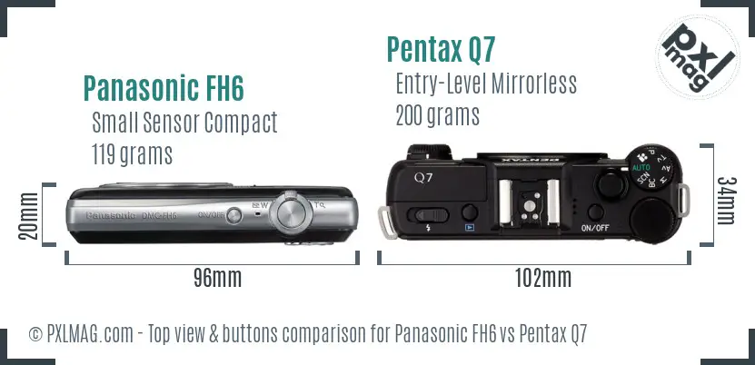 Panasonic FH6 vs Pentax Q7 top view buttons comparison