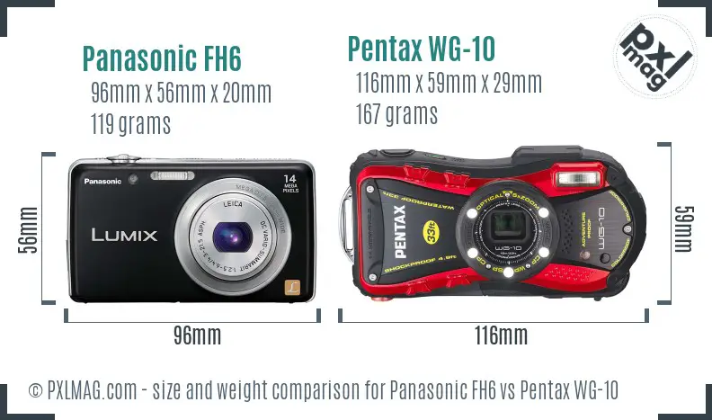 Panasonic FH6 vs Pentax WG-10 size comparison