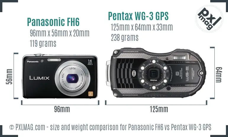 Panasonic FH6 vs Pentax WG-3 GPS size comparison