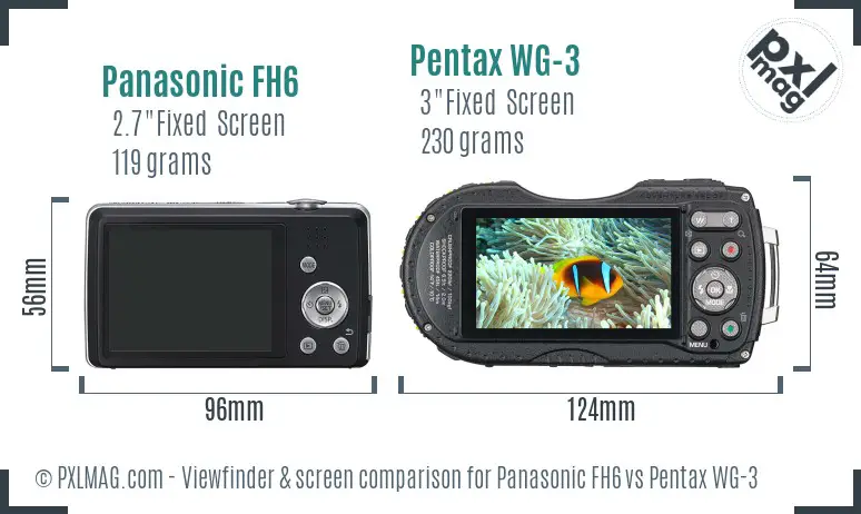 Panasonic FH6 vs Pentax WG-3 Screen and Viewfinder comparison