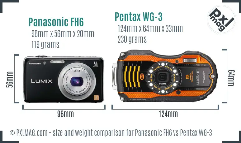 Panasonic FH6 vs Pentax WG-3 size comparison