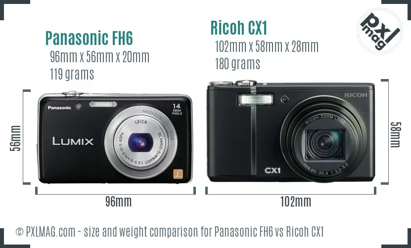 Panasonic FH6 vs Ricoh CX1 size comparison