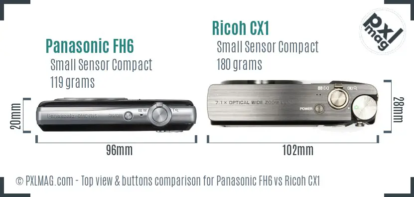 Panasonic FH6 vs Ricoh CX1 top view buttons comparison