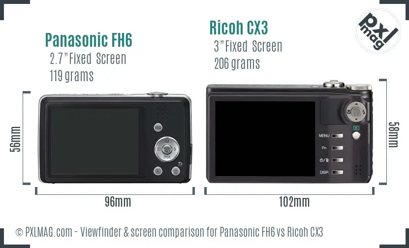 Panasonic FH6 vs Ricoh CX3 Screen and Viewfinder comparison