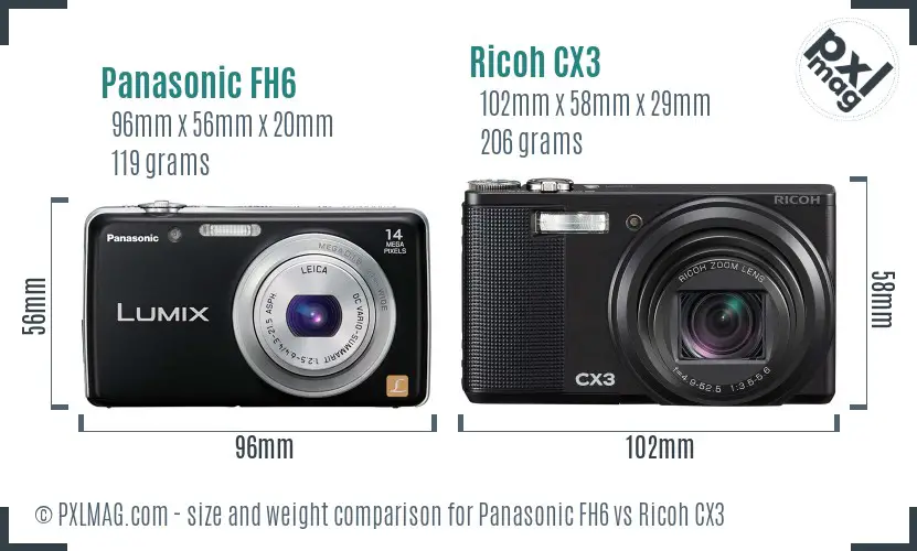 Panasonic FH6 vs Ricoh CX3 size comparison