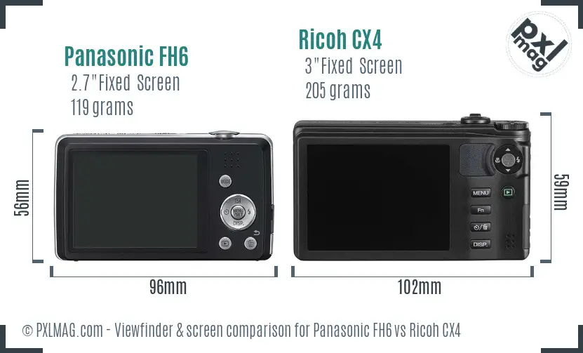 Panasonic FH6 vs Ricoh CX4 Screen and Viewfinder comparison