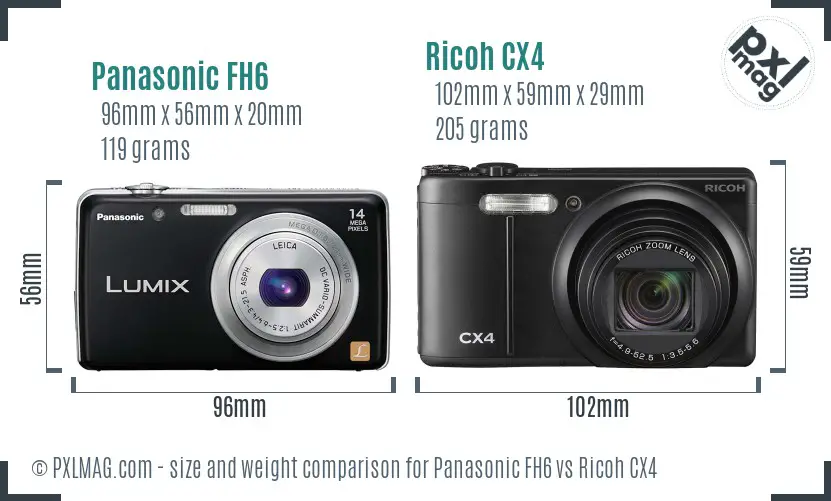 Panasonic FH6 vs Ricoh CX4 size comparison