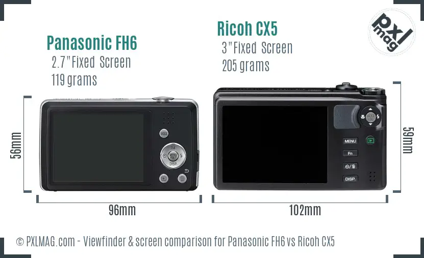 Panasonic FH6 vs Ricoh CX5 Screen and Viewfinder comparison