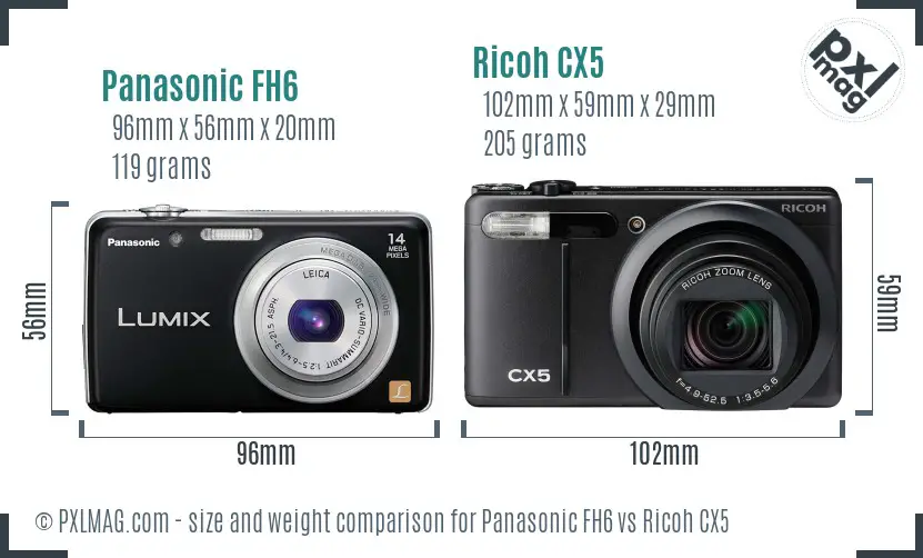 Panasonic FH6 vs Ricoh CX5 size comparison