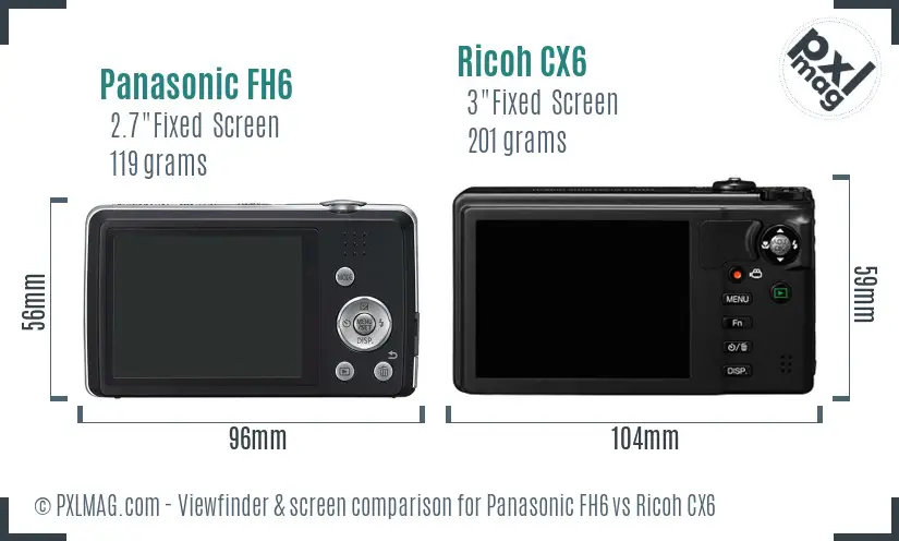 Panasonic FH6 vs Ricoh CX6 Screen and Viewfinder comparison