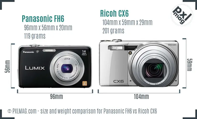 Panasonic FH6 vs Ricoh CX6 size comparison