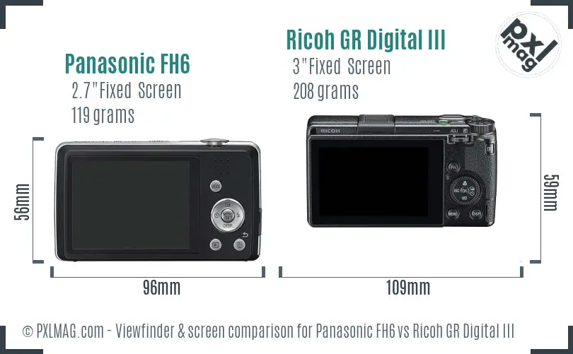 Panasonic FH6 vs Ricoh GR Digital III Screen and Viewfinder comparison
