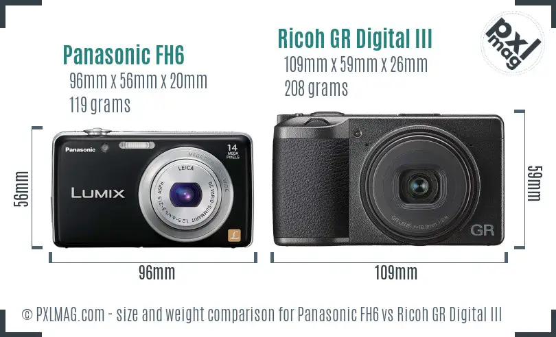 Panasonic FH6 vs Ricoh GR Digital III size comparison