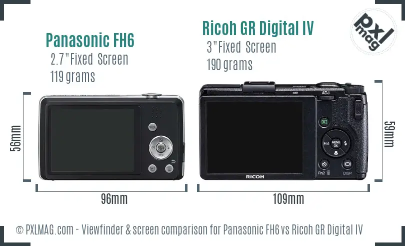 Panasonic FH6 vs Ricoh GR Digital IV Screen and Viewfinder comparison