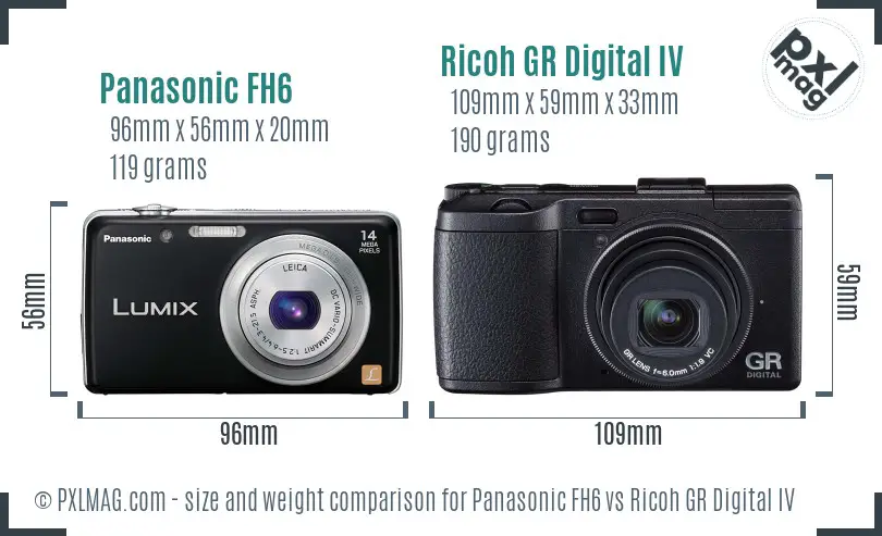 Panasonic FH6 vs Ricoh GR Digital IV size comparison