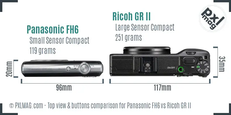 Panasonic FH6 vs Ricoh GR II top view buttons comparison