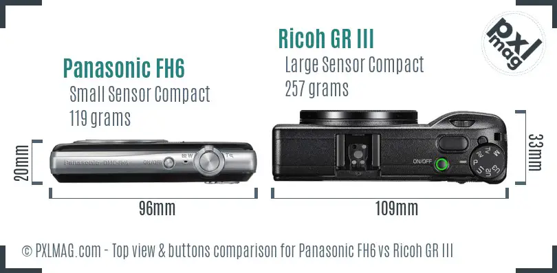 Panasonic FH6 vs Ricoh GR III top view buttons comparison