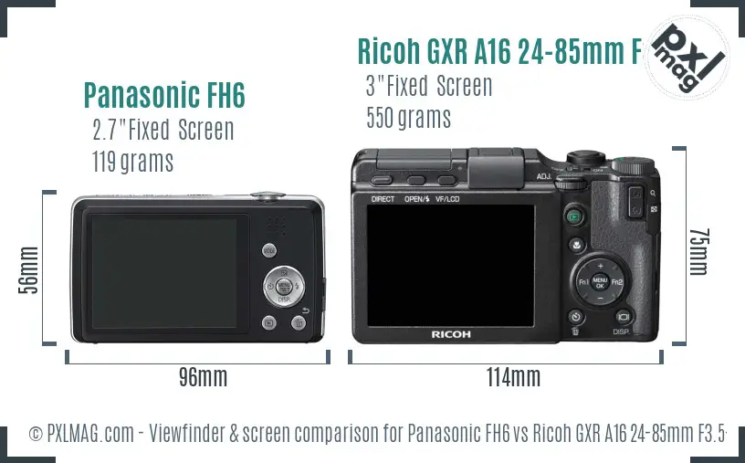 Panasonic FH6 vs Ricoh GXR A16 24-85mm F3.5-5.5 Screen and Viewfinder comparison Panasonic FH6 vs Ricoh GXR A16 24-85mm F3.5-5.5 Screen and Viewfinder comparison