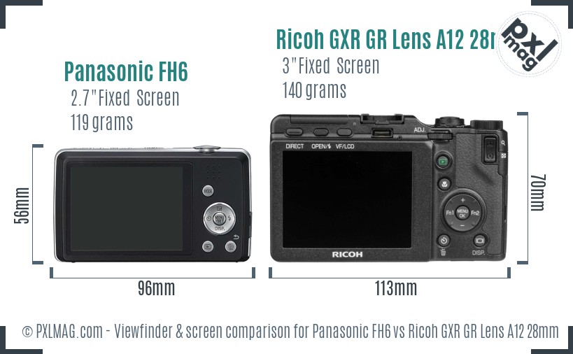 Panasonic FH6 vs Ricoh GXR GR Lens A12 28mm F2.5 Screen and Viewfinder comparison