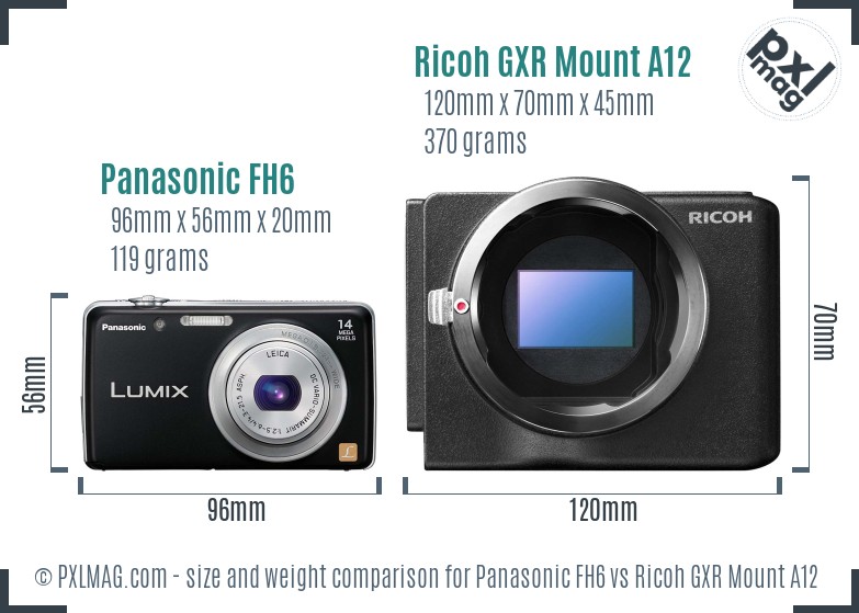 Panasonic FH6 vs Ricoh GXR Mount A12 size comparison Panasonic FH6 vs Ricoh GXR Mount A12 size comparison