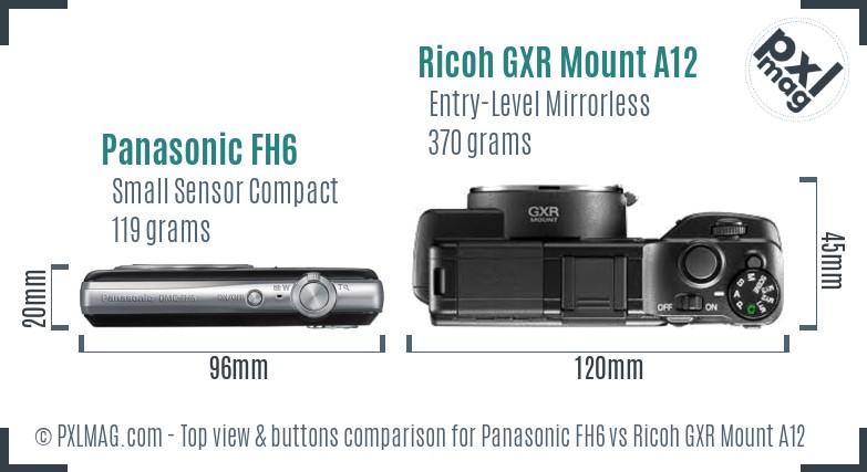 Panasonic FH6 vs Ricoh GXR Mount A12 top view buttons comparison