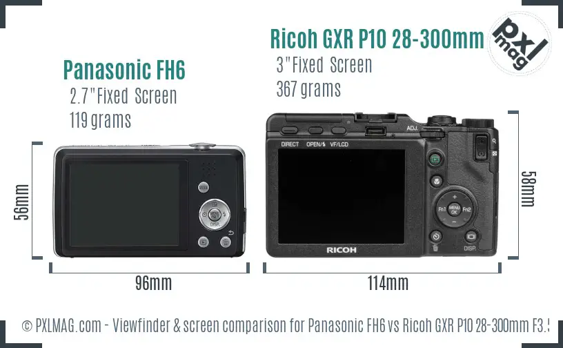 Panasonic FH6 vs Ricoh GXR P10 28-300mm F3.5-5.6 VC Screen and Viewfinder comparison