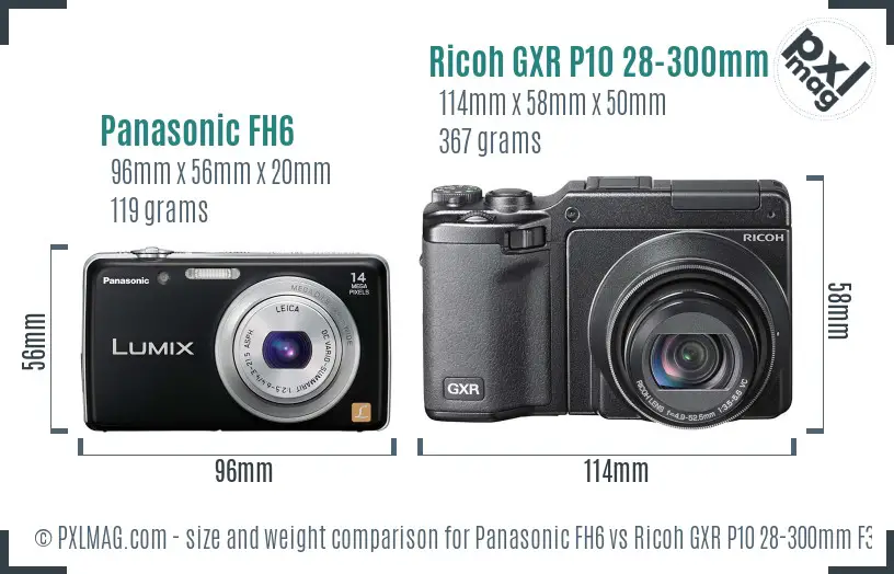 Panasonic FH6 vs Ricoh GXR P10 28-300mm F3.5-5.6 VC size comparison