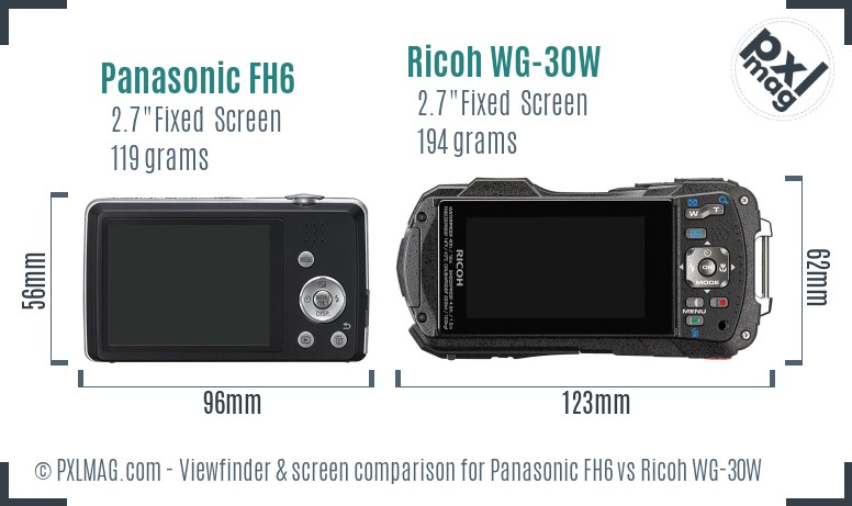 Panasonic FH6 vs Ricoh WG-30W Screen and Viewfinder comparison