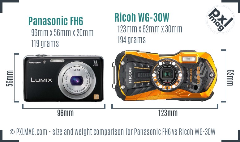 Panasonic FH6 vs Ricoh WG-30W size comparison