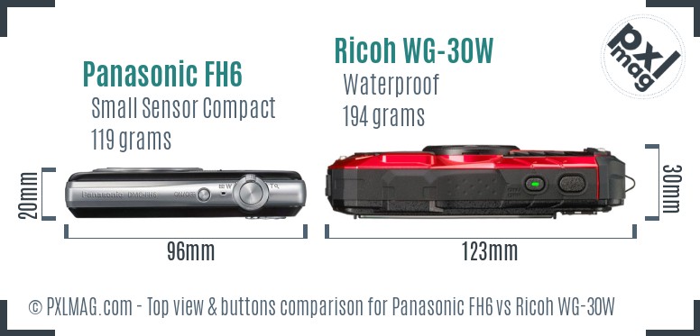 Panasonic FH6 vs Ricoh WG-30W top view buttons comparison