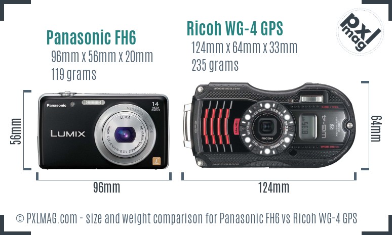 Panasonic FH6 vs Ricoh WG-4 GPS size comparison