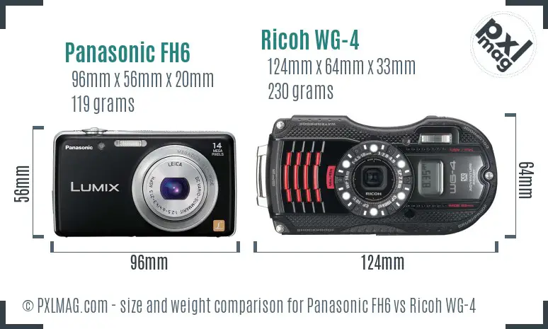 Panasonic FH6 vs Ricoh WG-4 size comparison