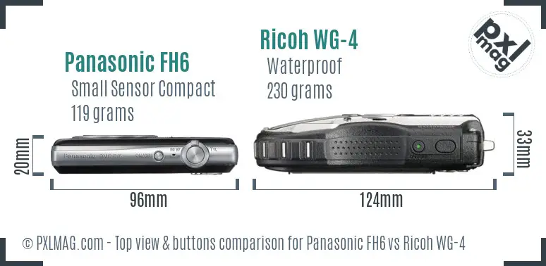 Panasonic FH6 vs Ricoh WG-4 top view buttons comparison
