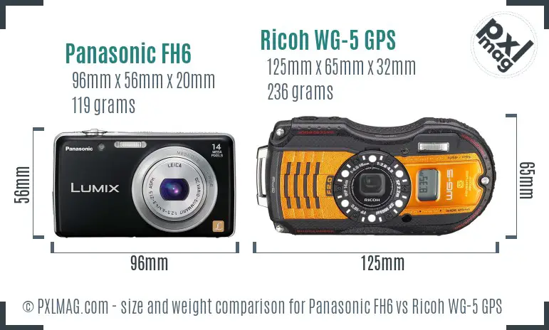 Panasonic FH6 vs Ricoh WG-5 GPS size comparison
