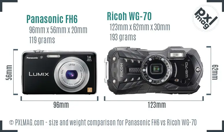 Panasonic FH6 vs Ricoh WG-70 size comparison