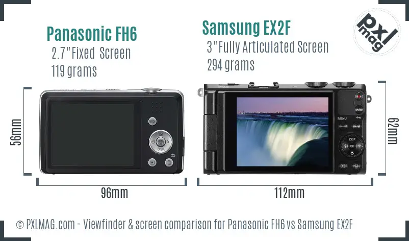 Panasonic FH6 vs Samsung EX2F Screen and Viewfinder comparison