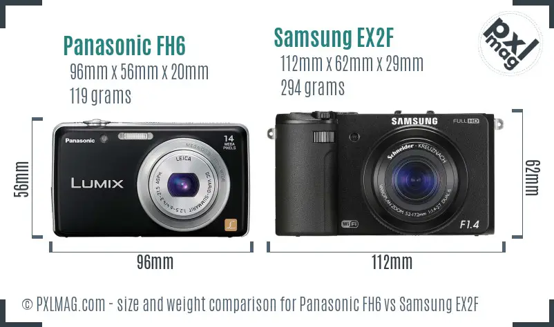 Panasonic FH6 vs Samsung EX2F size comparison
