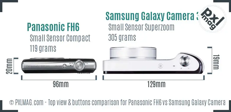 Panasonic FH6 vs Samsung Galaxy Camera 3G top view buttons comparison