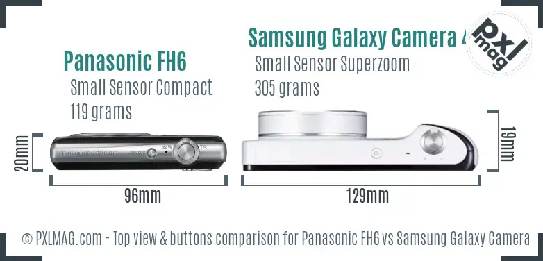 Panasonic FH6 vs Samsung Galaxy Camera 4G top view buttons comparison