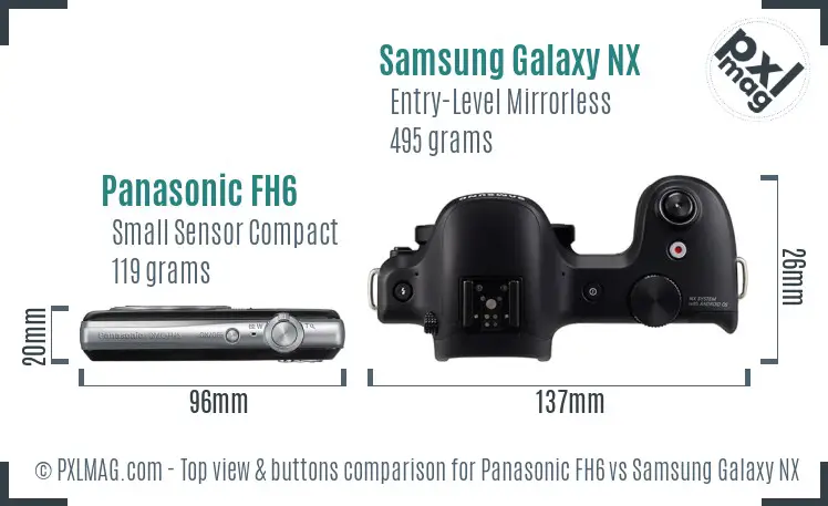 Panasonic FH6 vs Samsung Galaxy NX top view buttons comparison