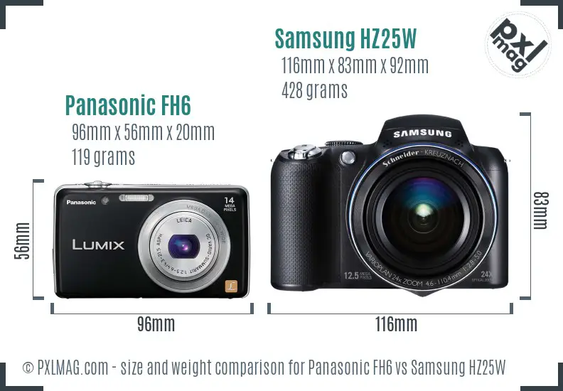 Panasonic FH6 vs Samsung HZ25W size comparison