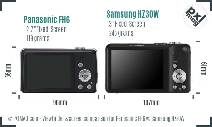 Panasonic FH6 vs Samsung HZ30W Screen and Viewfinder comparison