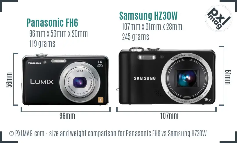 Panasonic FH6 vs Samsung HZ30W size comparison