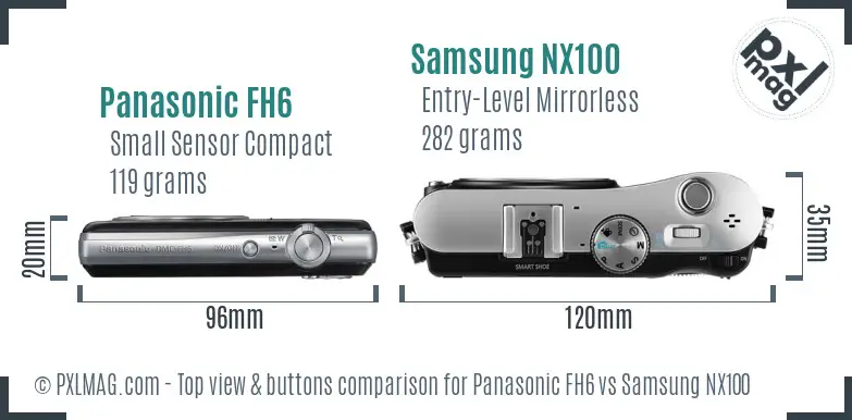 Panasonic FH6 vs Samsung NX100 top view buttons comparison