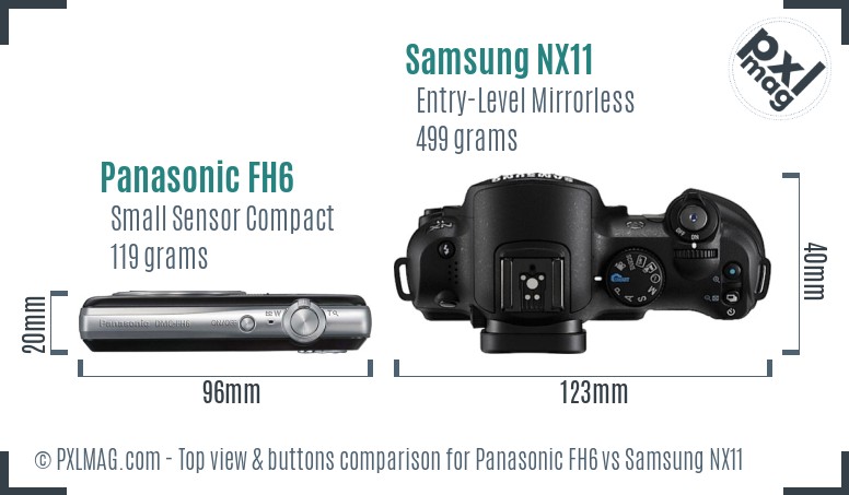 Panasonic FH6 vs Samsung NX11 top view buttons comparison