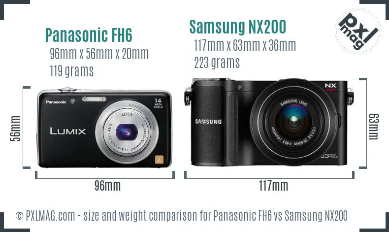 Panasonic FH6 vs Samsung NX200 size comparison